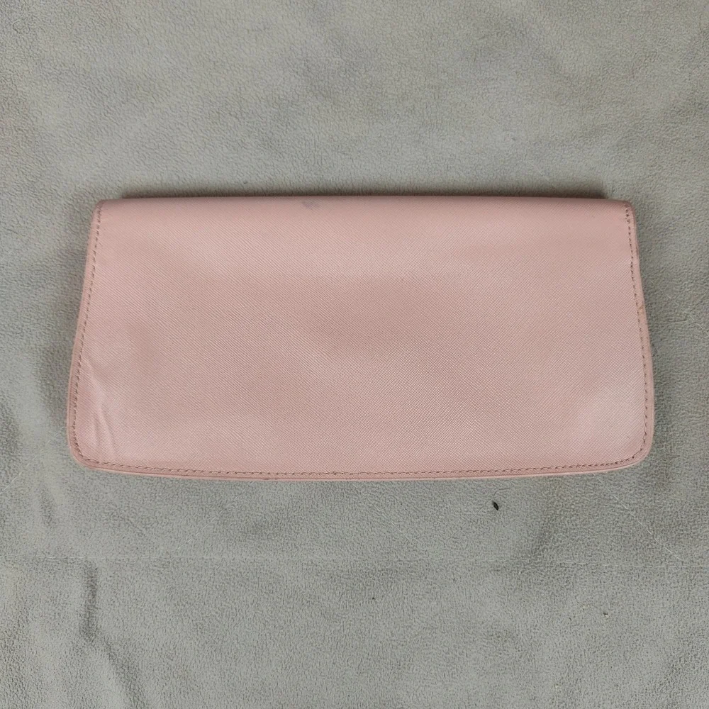 Tory Burch Leather Slim Diana Flap Clutch Blush Pink Saffiano Preppy‎ FLAWS